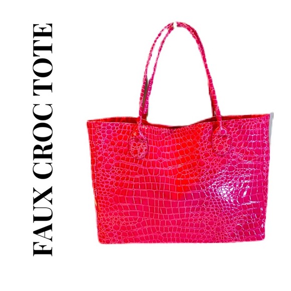 Vecceli Italy Handbags - FAUX LEATHER HOT PINK LARGE TOTE